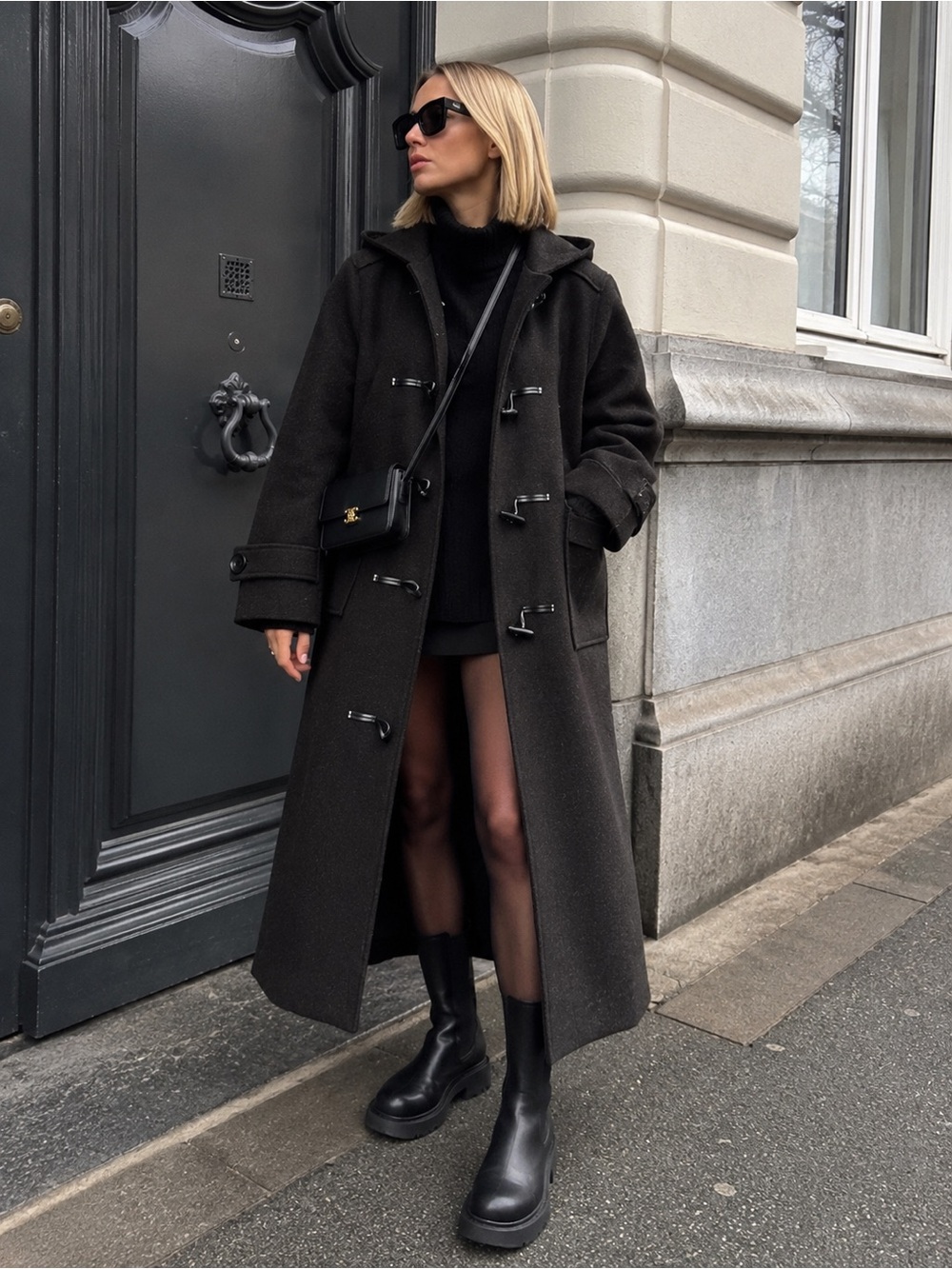 Black Winter Wool Coat - Large